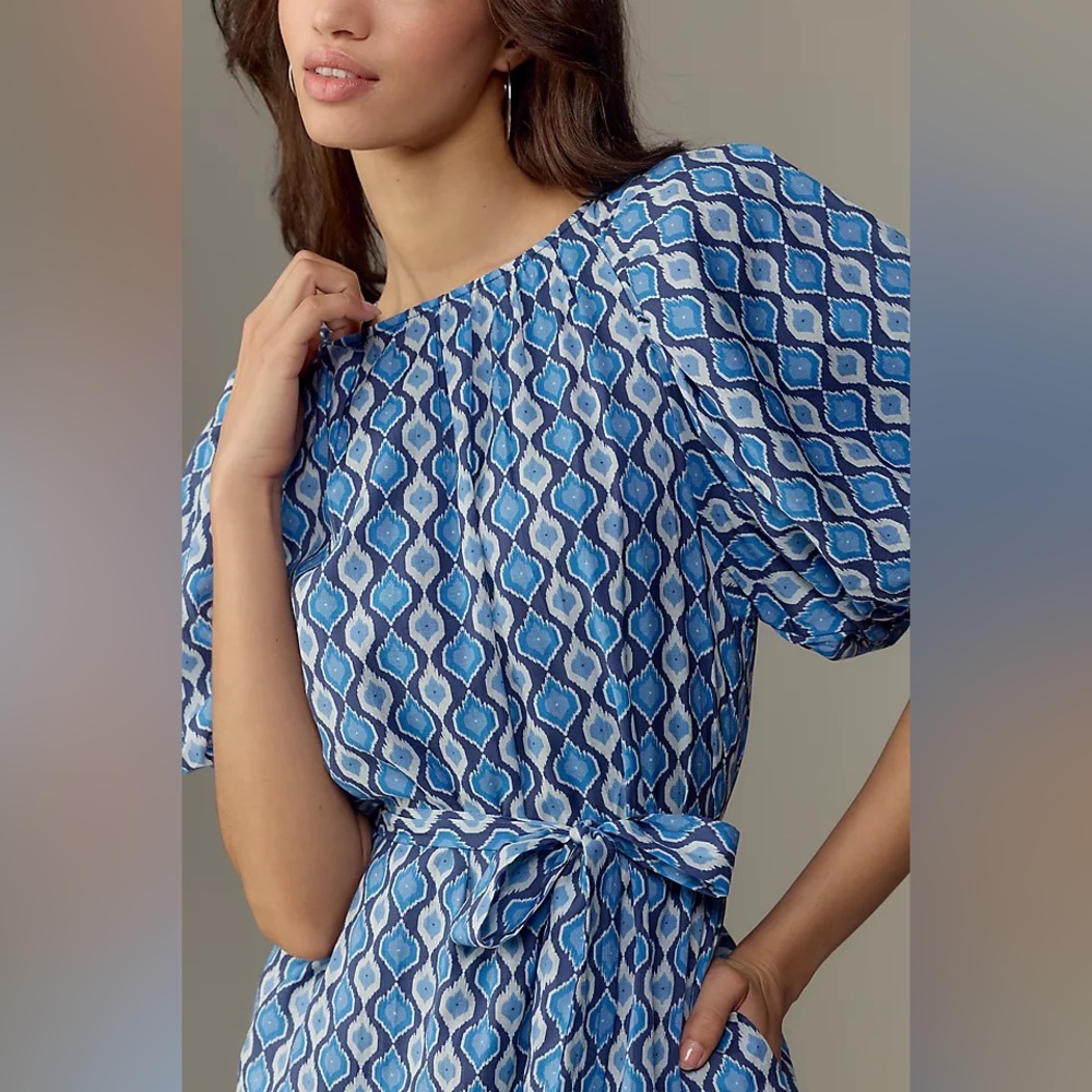 Blue Puffer Sleeve Mini Dress - Picture 3 of 7